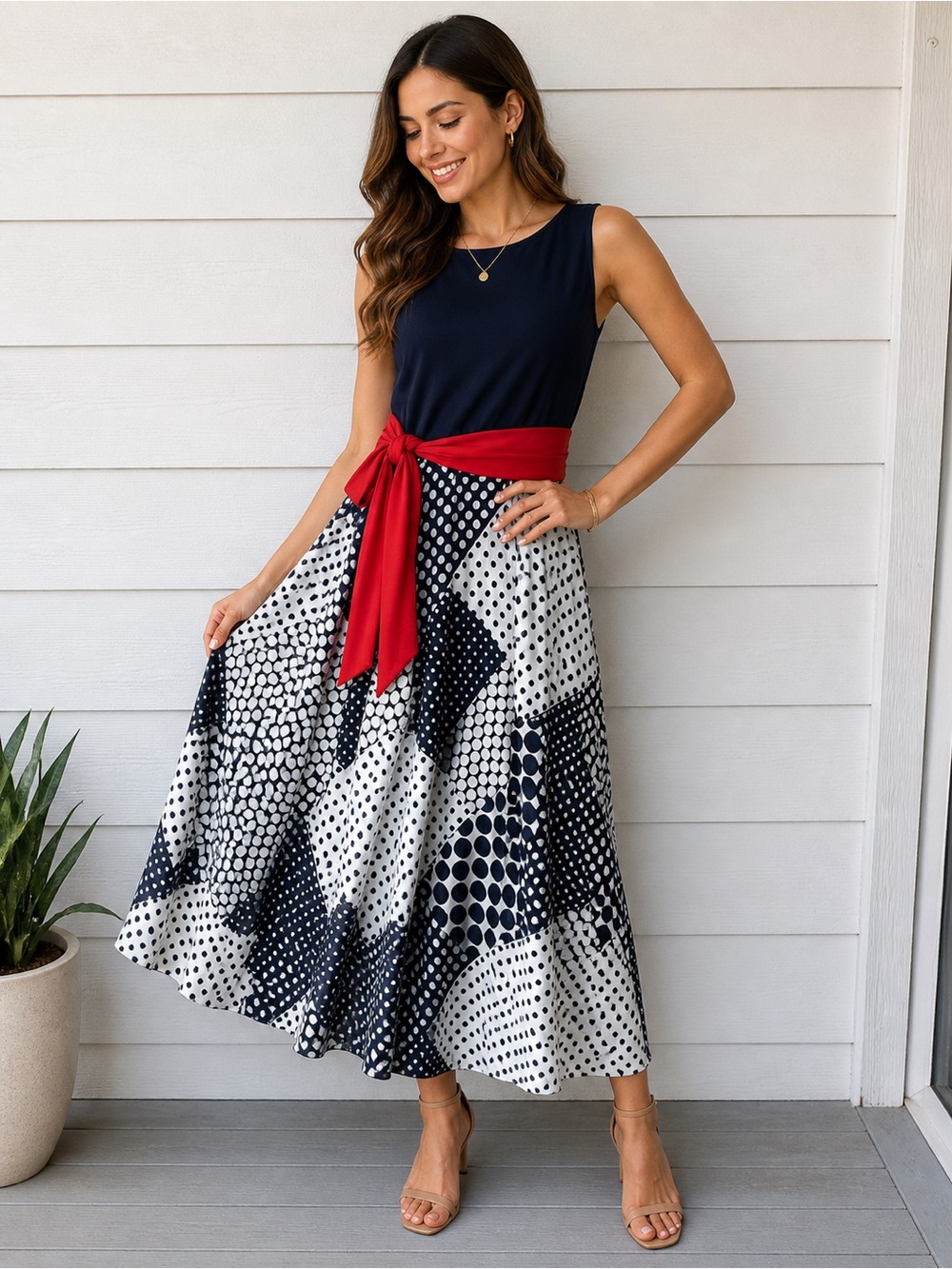 Enfocus Studio Navy Dress with Polka Dot Lining